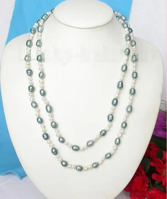 

Free Shipping >>>>> Genuine baroque 46" 9mm blue white freshwater pearls necklace j8183