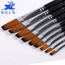 Bgln 9Pcs/set Artist Paint Brush For Watercolor, Acrylic, Oil, Art, Face Painting, Flat Long Handle Paint Brushes Art Supplies