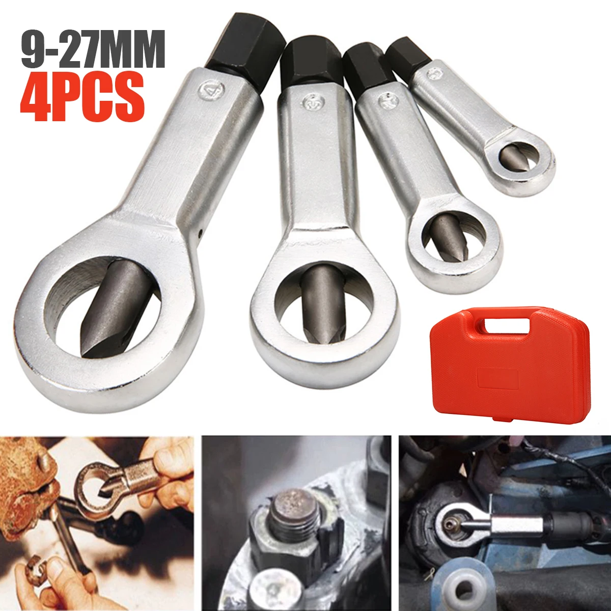 4pcs 9-27mm Sliding Tooth Nut Remover Manual Pressure Tools Break Manually Metal Nut Break Nut Splitter Cracker Remover
