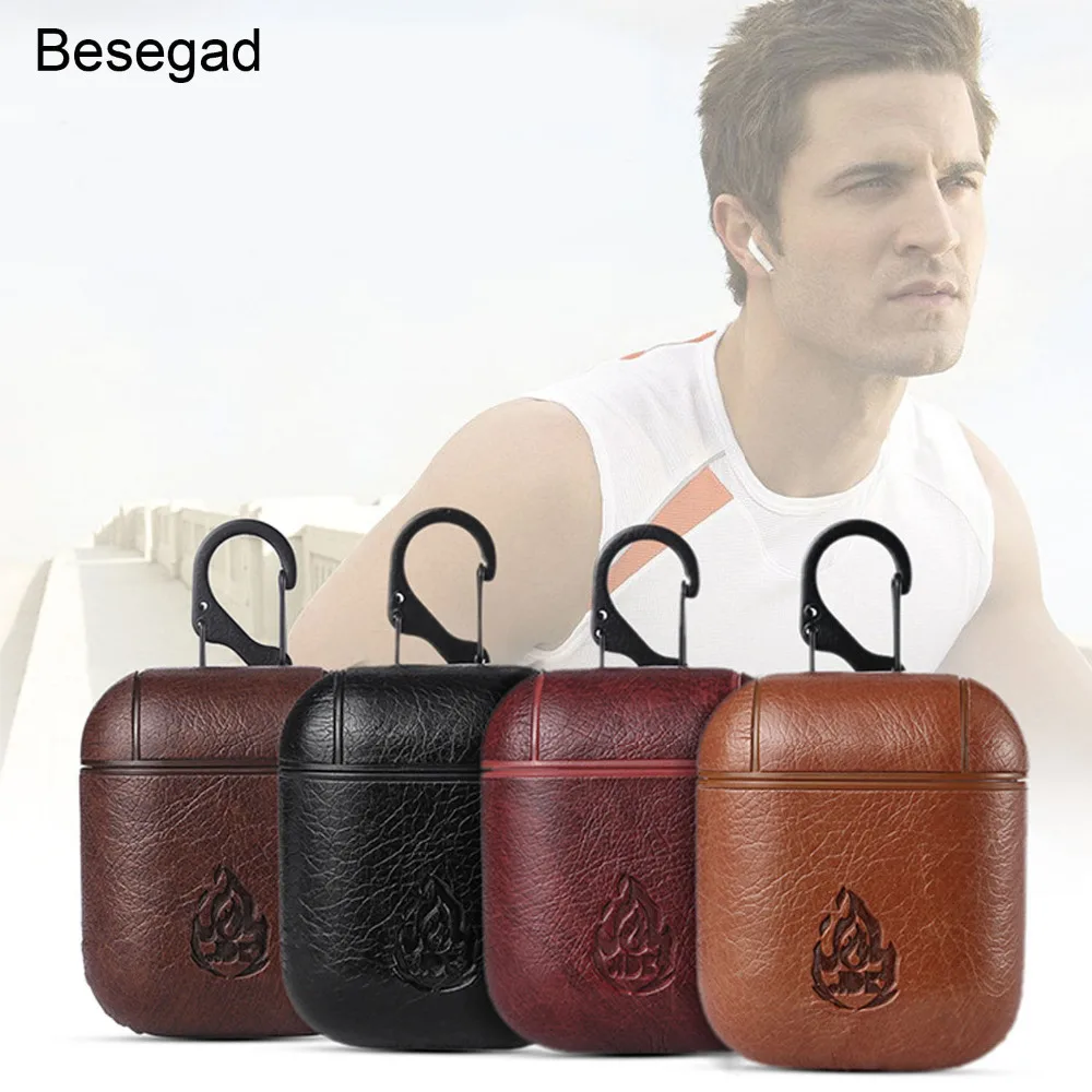 

Besegad PU Leather Shock Proof Protective Case Holder Shell Charging Cases Cover for Apple AirPods Air Pods Wireless Earphone
