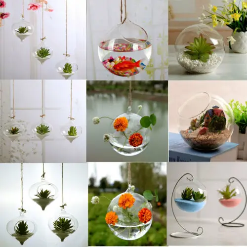 

New Clear Round Shape Hanging Glass Aquarium Fish Bowl Fish Tank Flower Plant Vase