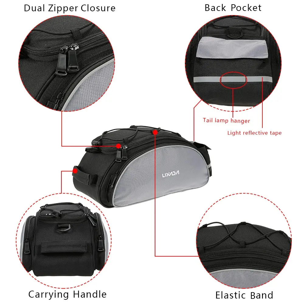 Sale Lixada Rear Seat Bag For Bicycle Cycling Bags On Bike Backseat 13L Bicycle Bag Multifunctional Rack Pack Trunk For Bicycle 6