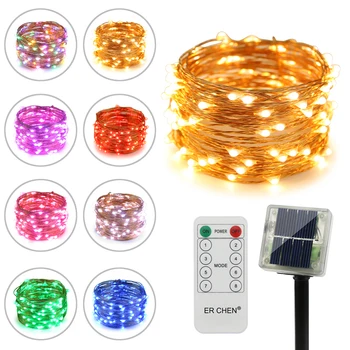 

Ruichen Remote Control Solar Powered Led String Lights, 33FT 100 Leds Copper Wire Waterproof 8 modes Fairy Lights for Christmas