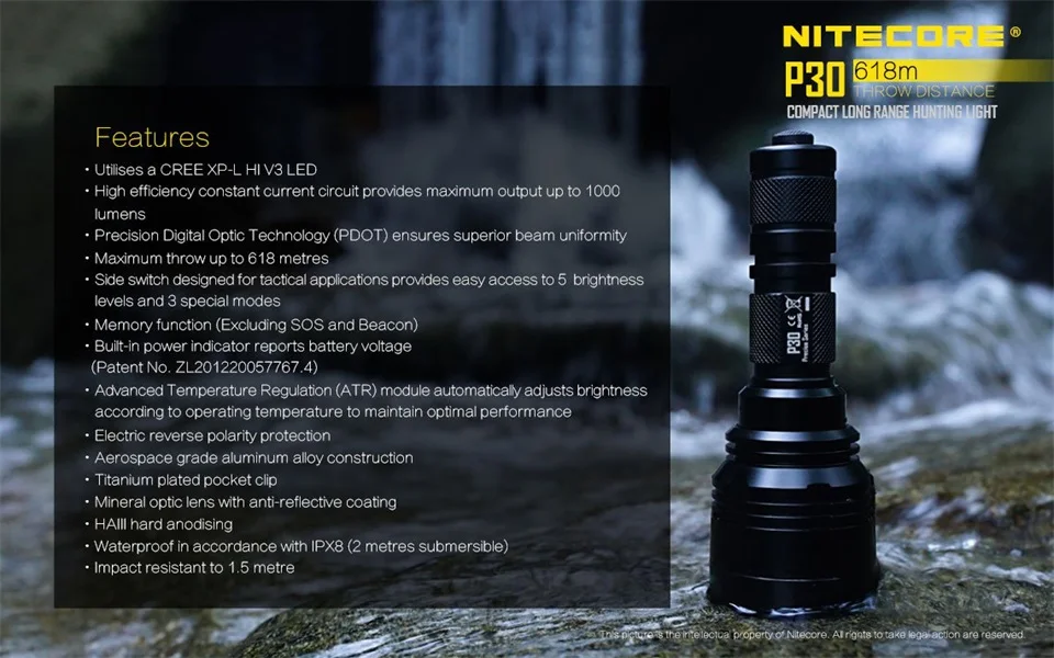 2016 Новый Nitecore P30 тактический фонарик 1000 Lm CREE XP-L HI светодиодный Водонепроницаемый 18650 Открытый Отдых Охота Портативный факел