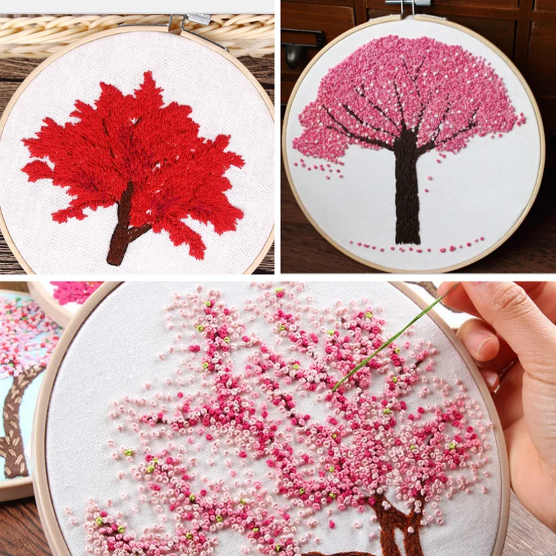 

Sakura Flower DIY Embroidery Needlework Kits Handwork for Beginner Cross Stitch Sewing Painting with Embroidery Hoop Home Decor