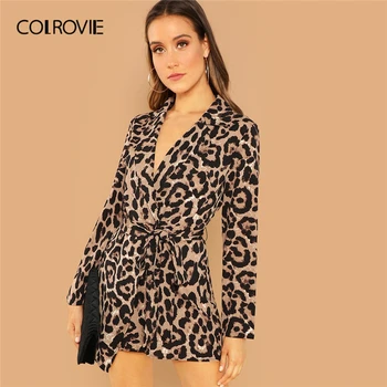 

COLROVIE Knot Leopard Print Elegant Jumpsuit Romper Women Clothes Autumn Office Long Sleeve Sexy Playsuit Ladies Jumpsuits