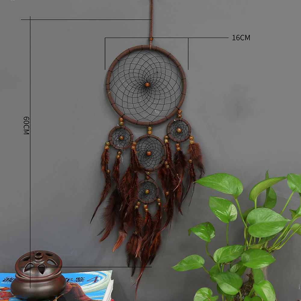 Ретро искусство отделки перьями Свадебный декор Dream Catcher колокольчиков ручной работы индийский сеть Ловца снов стене висит украшения комнаты