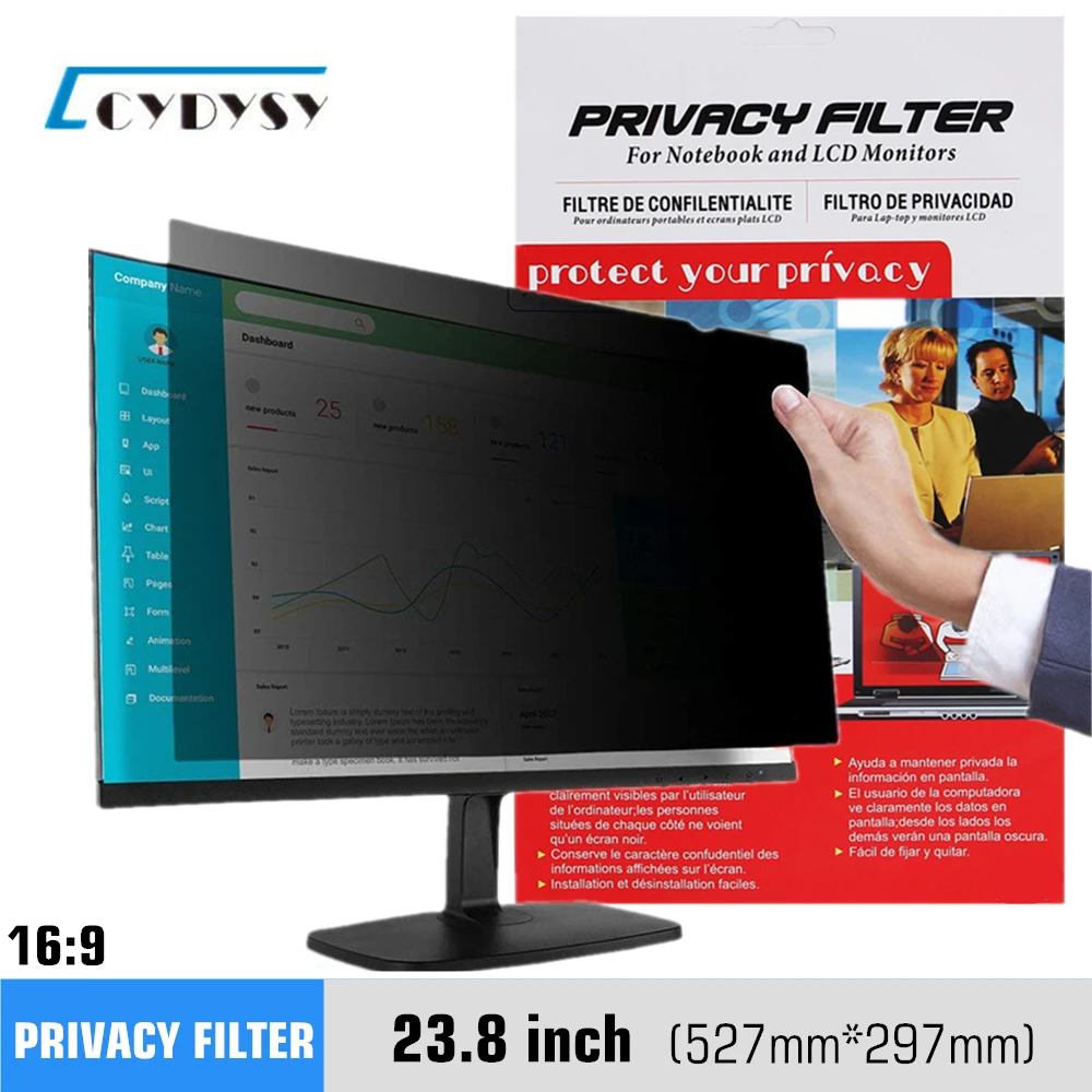 

3PCS/lot 23.8 inch Privacy Filter Screen Protective film for 16:9 Widescreen Computer (527mm*297mm)