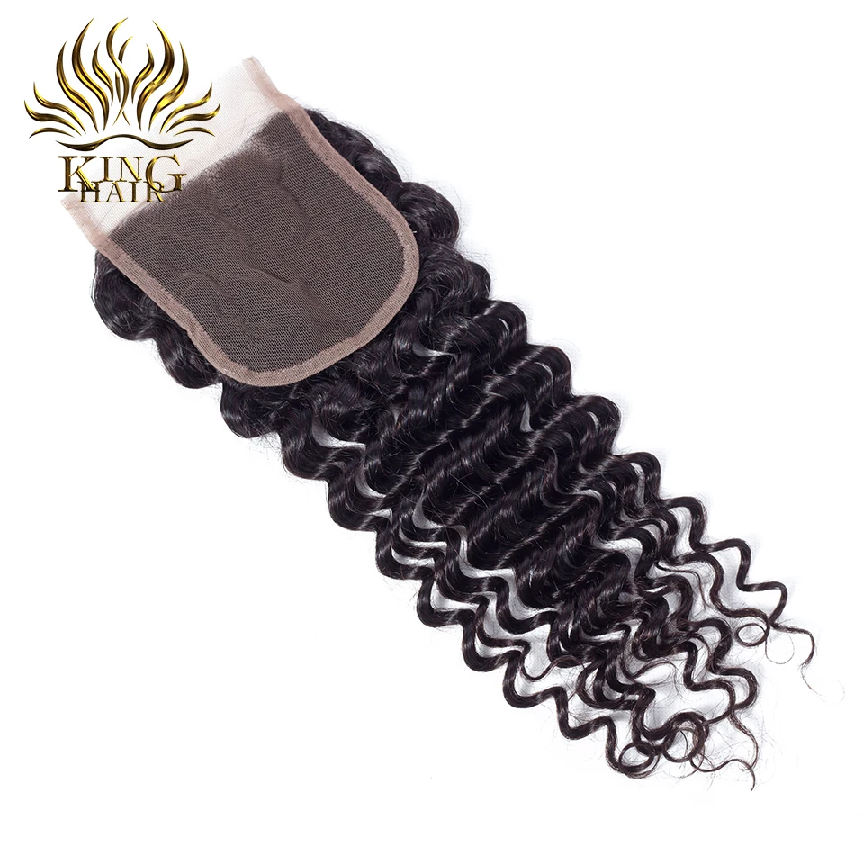King Brazilian Deep Wave 13*4 Ear to Ear Lace Frontal Closure Free Part 100% Remy Human Hair Extensions 10-20 Inch Lace Closure