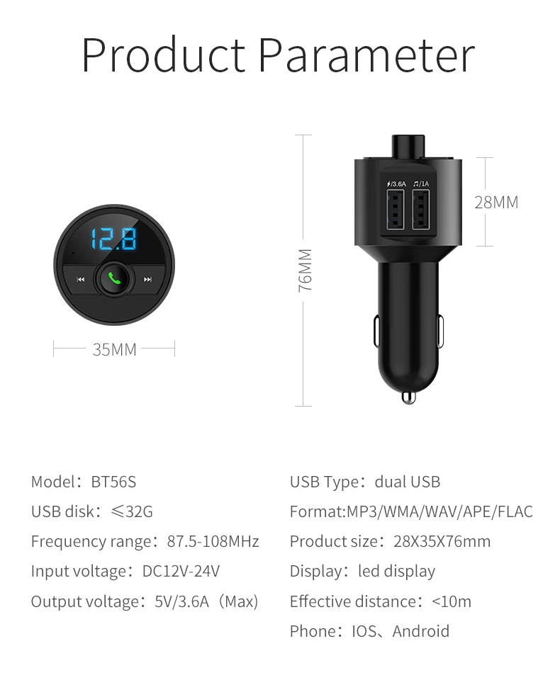 Korseed 3.6a carregador rápido bluetooth carro kit