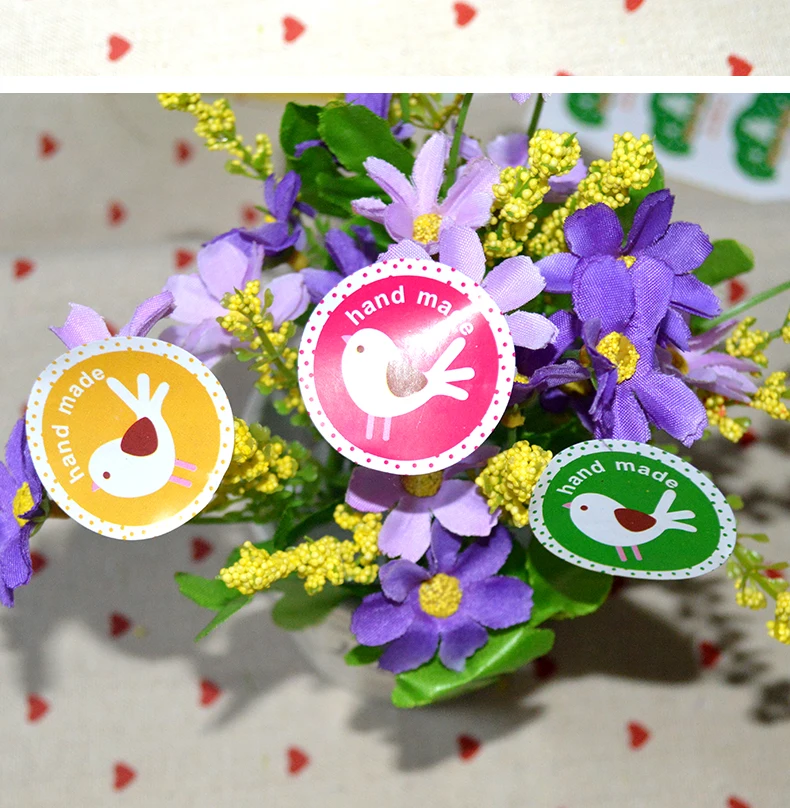90pcs Cartoon bird "hand made" gift seal label stickers for Handmade Product Party Favor Gift Bag Candy Box Decor
