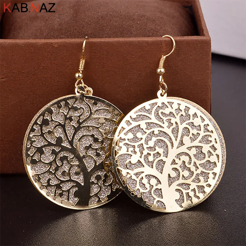

Hollow Life Tree Gold dangle indian Earrings Jewelry Hanging drop big earrings for women Accessories Gifts Fashion Women 2019