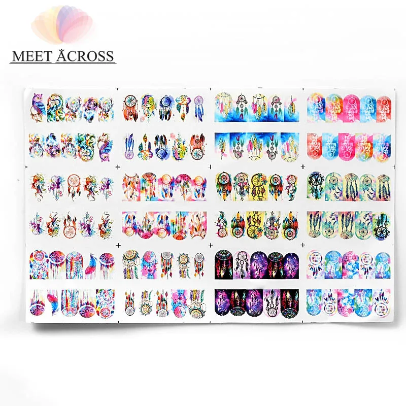 

Meet Across 1 Sheet Charming Feathers Dream Catcher Nail Art Water Tattoo Slider Design Manicure Flowers Water Transfer Decals