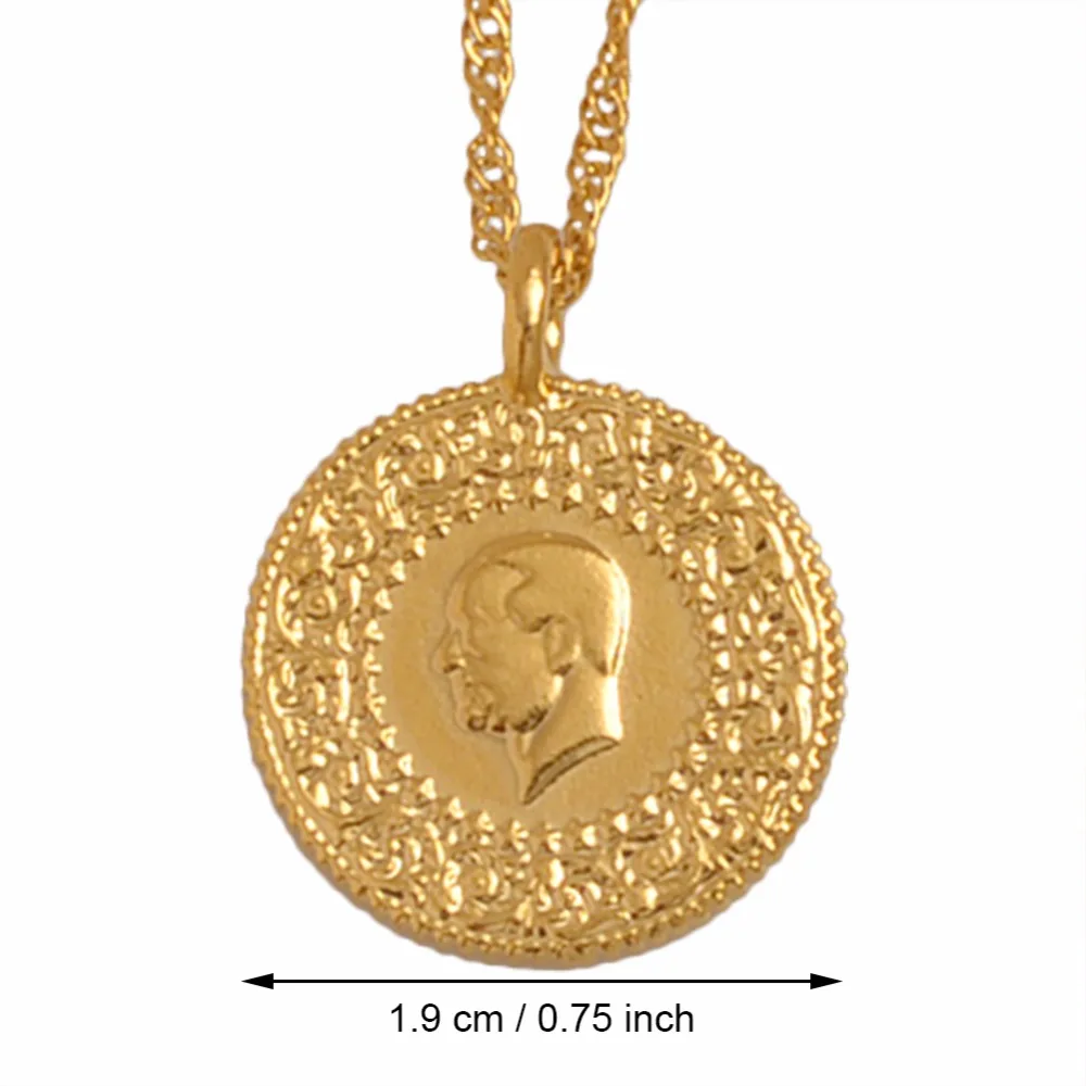 Anniyo, маленький размер, Турция, Ataturk, подвеска, ожерелья для женщин, золотой цвет, турецкие монеты, ювелирные изделия, этнические подарки#103206