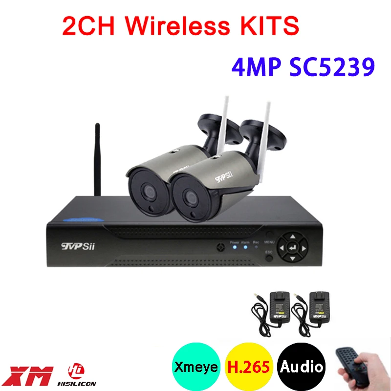 

4MP SC5239 Dahua Black 36pcs Infrared Xmeye APP Waterproof HD H.265 25fps 2CH 2Channel WIFI Wireless IPCamerakits FreeShipping