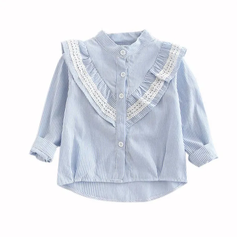 Baby Girls Shirts Coat Long Sleeve Striped Baby Shirt Lace Kid's Blouses Girl Clothes hot