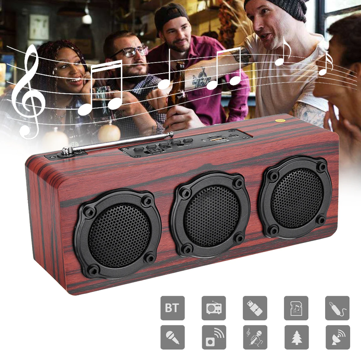 

LEORY Portable Wood Wireless Bluetooth Speaker 2 Loudspeakers Stereo Sound System TF AUX USB Outdoor Music Player Speaker