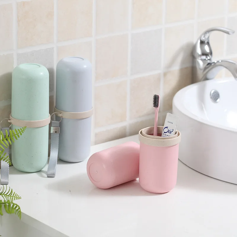 

Bamboo Fiber Toothbrush Cup Portable Toothpaste Comb Box Tooth Brush Holder Clean Storage Box Travel Cup Bathroom Accessories