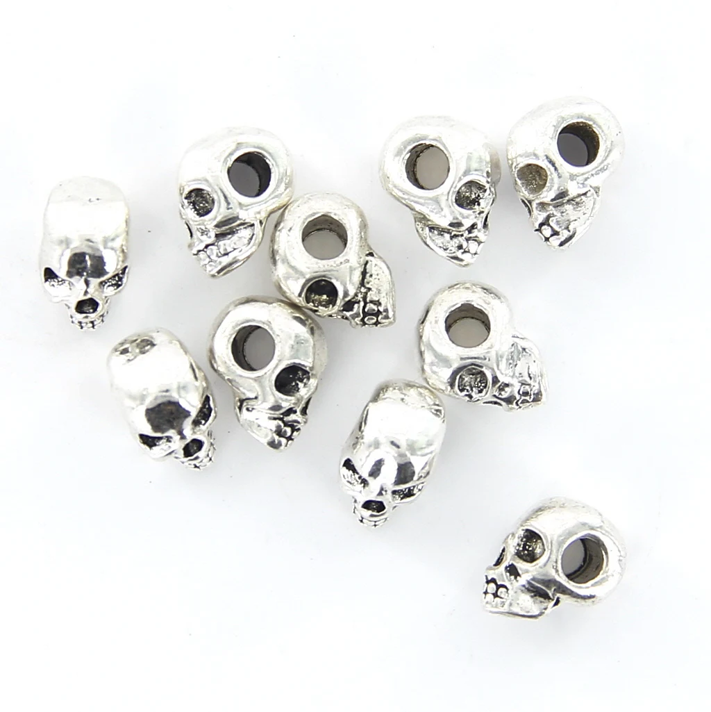 10pcs Fashion Retro Skull Spacer Beads for  Sewing Necklace Bracelets Making DIY Accessories Antique silver Color