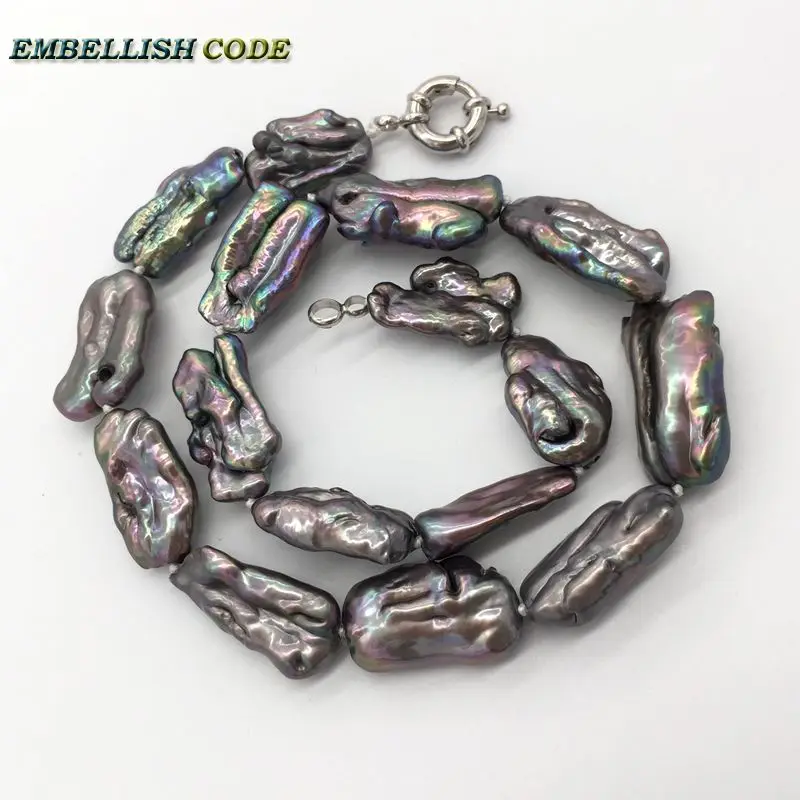 baroque summer style pearls statement necklace Irregular square black gray pearls natural Cultured pearl elegant jewelry women
