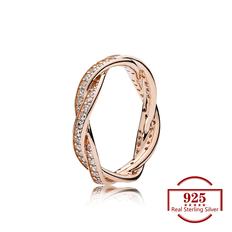 

925 Sterling Silver Rose Gold Color Winding Zircon Creative Ring Fits Trendy Jewelry Original Ring Women Jewelry Party Wife Gift