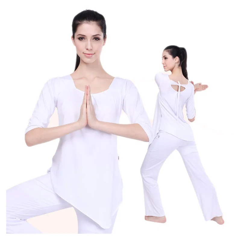 2016 suelta de algodón ropa de yoga para las mujeres blanca delgado medio manga de malla de baile ropa de yoga pantalones las mujeres ropa de gimnasia|loose yoga clothes|yoga
