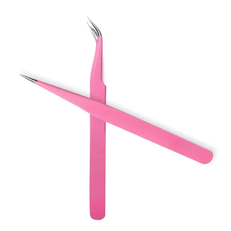 Розовые брови нержавеющая сталь tweezers Наращивание ресниц Пинцет прямой или изгиб Пинцет по выбору косметические принадлежности для макияжа