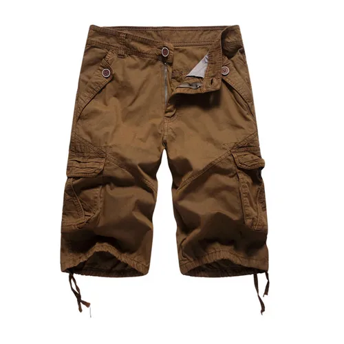 Deep Coffee Свободные шорты-карго Для мужчин лето, мульти-pocket Military короткие Homme до колена Длина уличная Рубашки домашние плюс Размеры без ремень - Цвет: Deep Coffee