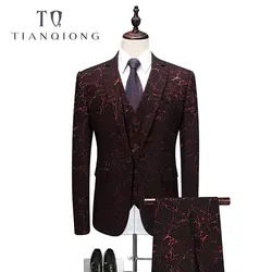 Тянь QIONG мужской костюм 2018 Slim Fit мужской костюм с принтом стильные Для мужчин костюмы Свадебные Жених дизайнерские выпускного вечера одежда