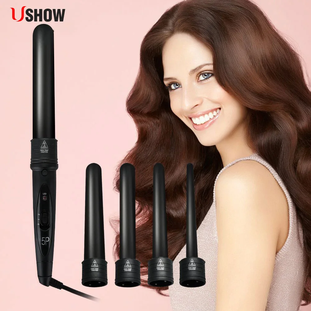 Free Shipping Hair Curling Iron Machine Ceramic Hair Curler Kit 5 Size 09 32mm Curling Wand