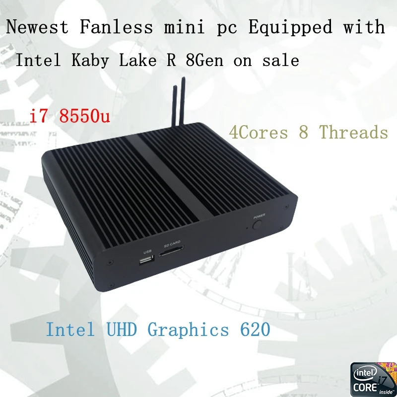 Newest Kaby Lake R 8Gen Fanless mini pc i7 8550u Intel UHD620 win10 Quad Core 8 Threads DDR4 2133 2400 NUC Freeshipping pc