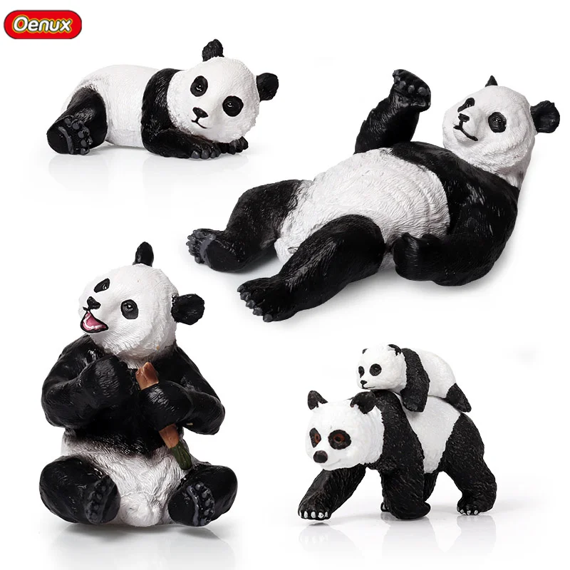 

Oenux New 4PCS Classic Chinese Panda l Action Figure Panda Holding Bamboo Solid PVC Animals Model Education Toy For Kid Gift