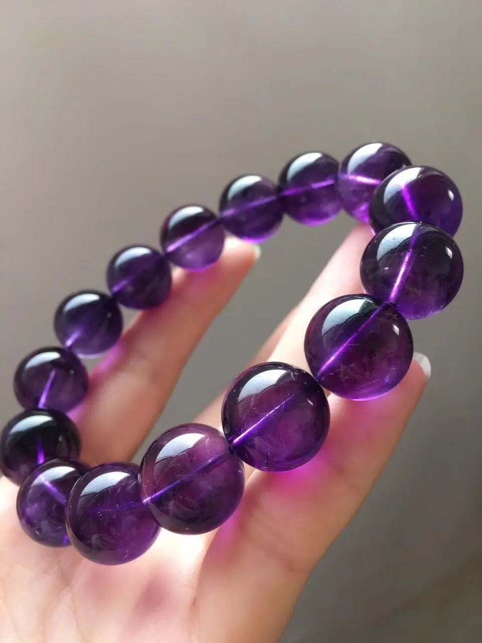 15.6mm Genuine Natural Purple Amethyst Crystal Round Beads Bracelet-in