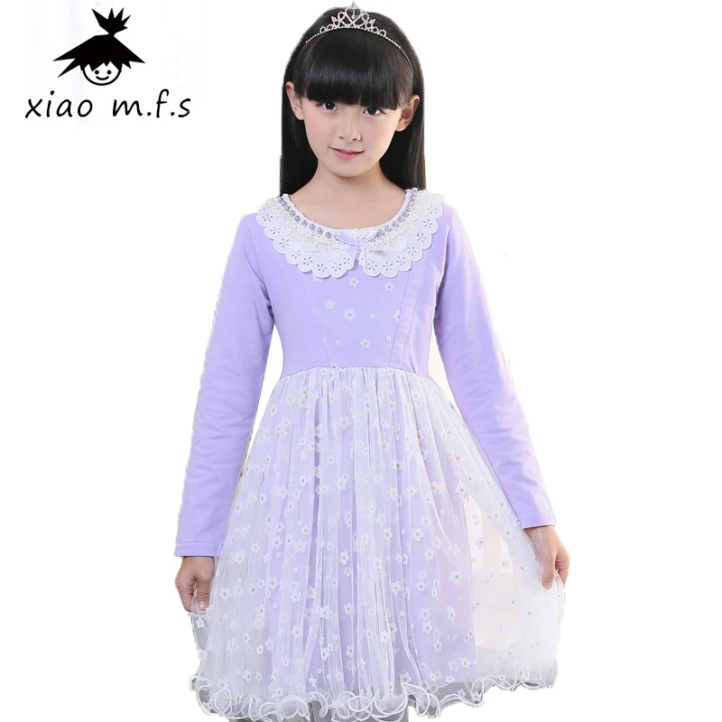 

2017 Spring and Autumn Girls Dress Floral Casual Long Sleeves lace Mesh Kids party Dresses For Girl Clothing Cute Princess Dress