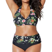 Large size bathing suit women swimwear bikini 2018 Push Up high waist floral print Swimsuit Beach bikini plus size swimwear 4XL large size swimwear two pieces sexy women print bikini set push up swimwear plus size mid waist beach wear swimsuit