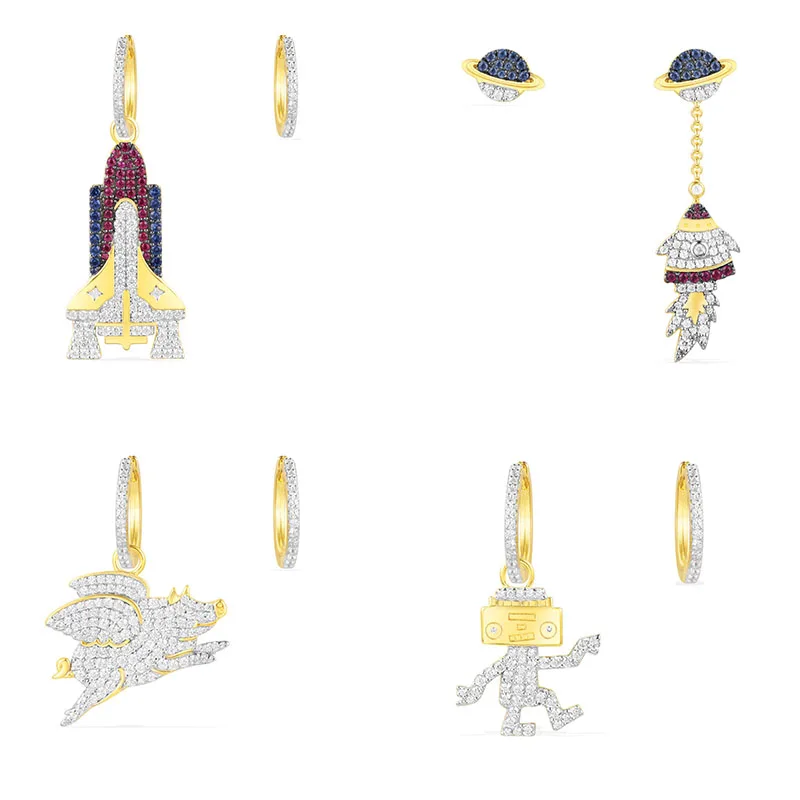 

Fashion Charm 100% Sterling Silver Original 1:1 High Quality Golden Series Rocket Ship Robot Earrings Women Jewelry Free Mail