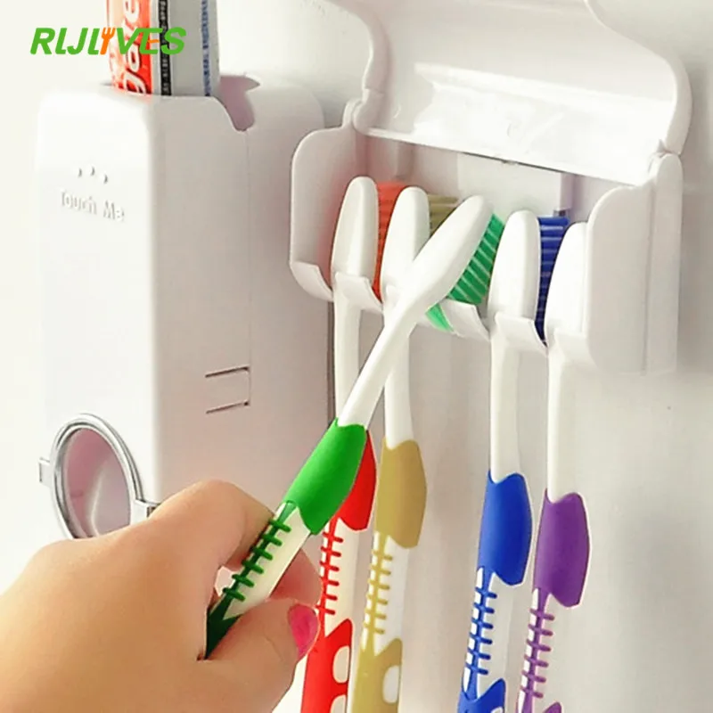 Мода автоматический дозатор зубная паста+ зубных щеток указан семья комплект настенное крепление стойки ванна оральный