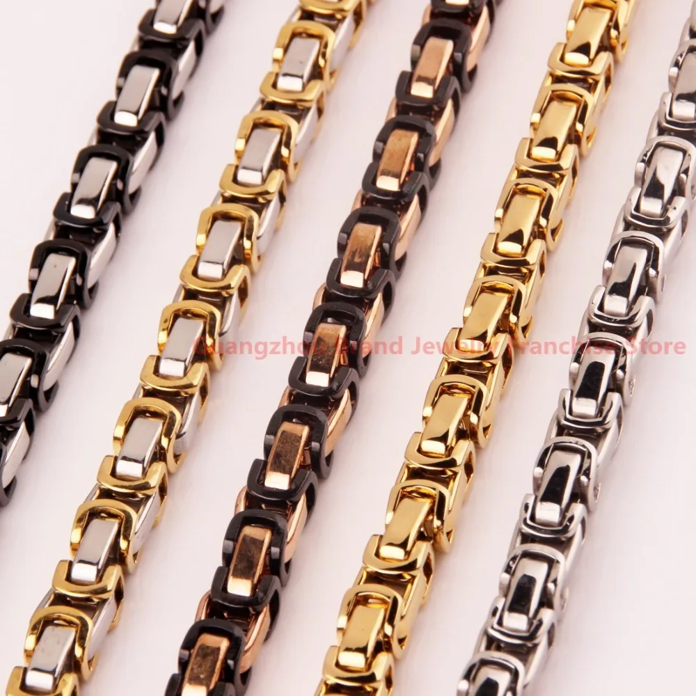 5/6/8MM 316L Stainless Steel Byzantine Box Chain Necklace MEN'S Silver 16"~36" 