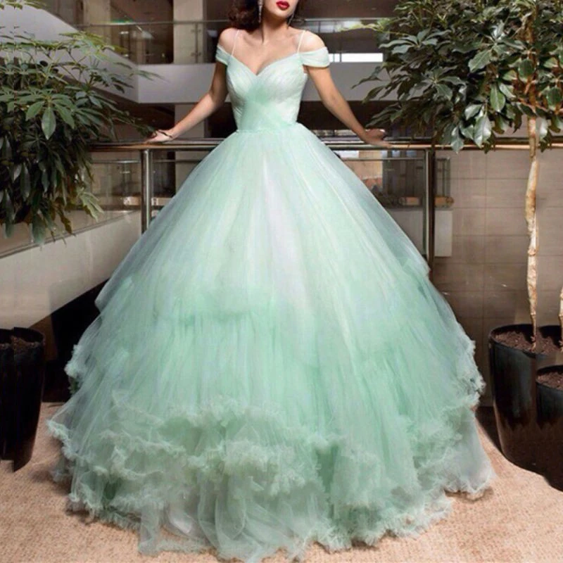 Sederhana Mint Hijau Gaun Pengantin Timur Tengah Dubai