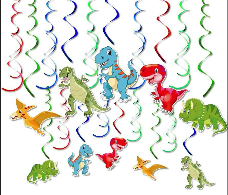 

30pcs Dinosaur Hanging Swirl Decorations Dino Fossil Jurassic T-REX Birthday Party Supplies Ornaments Hanging Whirls Random type