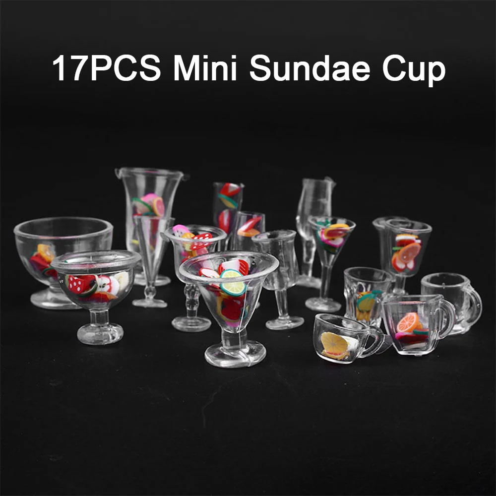 

Clear 17pcs/Set Ice Cream Sundae Cup Dollhouse Miniature Cups Small Livingroom Diningroom Plastic Bar Toy Clay Containers