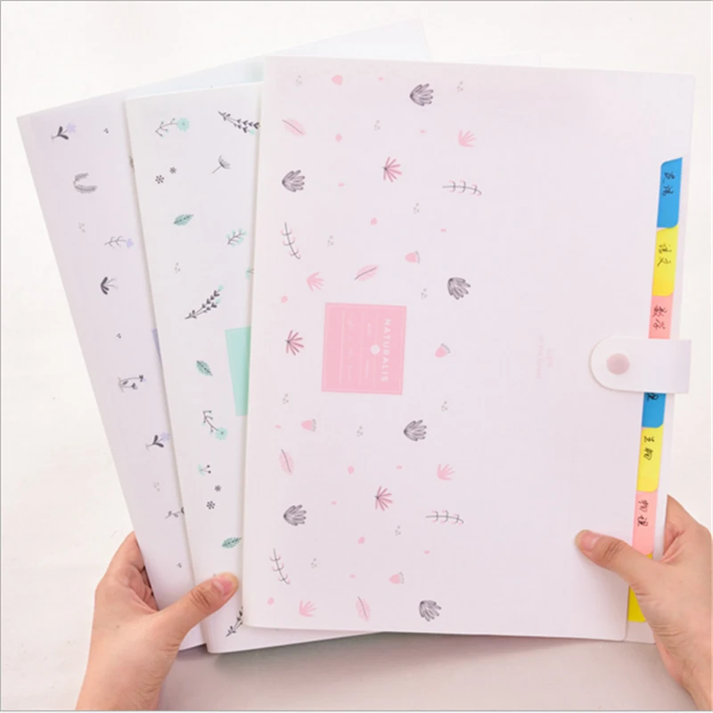 

3 Color Document Bag Fresh Floral A4 File Folder Expanding Wallet Bill Folders For Documents Fashion Carpetas