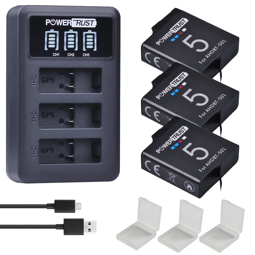 3 шт. Аккумулятор для Gopro5 Gopro 8 AHDBT-501 + LED USB слота зарядное устройство с портом Type C