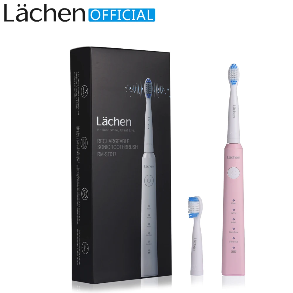 

Lachen ST017 Smart Timer USB Sonic Rechargeable Tooth Brush Waterproof IPX-7 5 Modes Automatic Ultrasonic Toothbrush for Adult