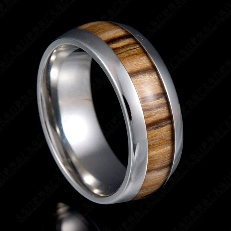 Wedding Ring Anel Anillos Stainless Steel 316l Inlaid Teak Wood Men's Ring|Обручальные кольца| |