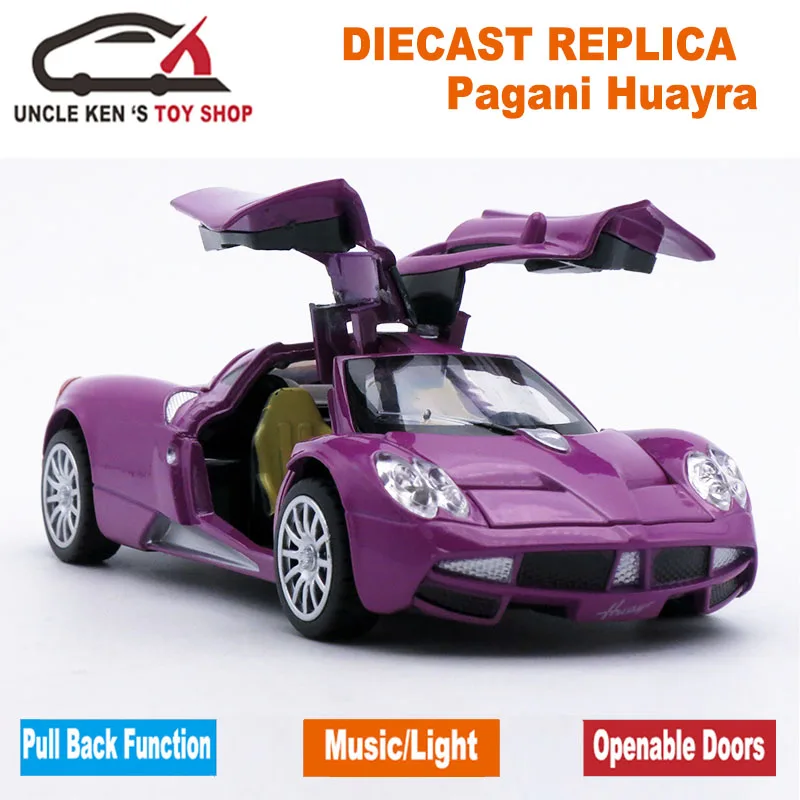Литая под давлением коллекция Pagani Huayra масштабная модель для мальчиков/детские металлические игрушки в подарок с открывающимися дверцами и функцией оттягивания - Цвет: Фиолетовый