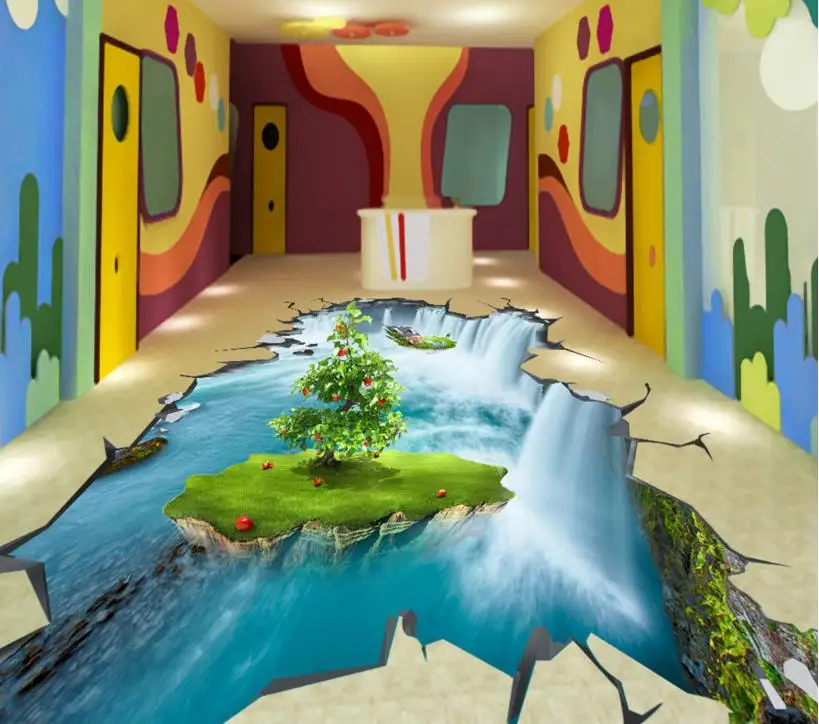 

3D flooring custom photo wallpaper 3d for floor Nine fish lotus non-slip wear thickend self-adhesive wallpaper