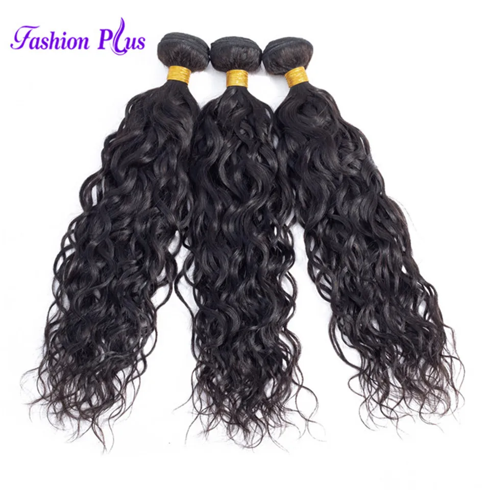 

Brazilian Water Wave Bundles Fashion Plus Remy Human Hair Weave Bundles 3/4 Pieces Natural Color Hair Extensions