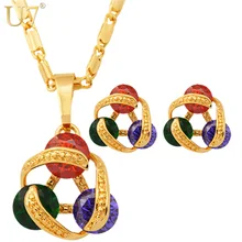 U7 роскошные циркон для женщин позолоченные циркония ожерелье серьги ювелирных изделий S417