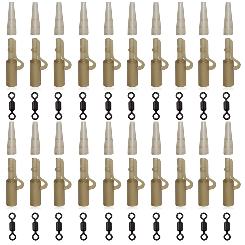 

60Pcs Carp Fishing Tackle Kit With Pins Tail Rubber Tubes Matte Fishing Rolling Swivels And Safety Lead Clip